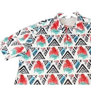 Golf Gods Mens Large Watermelon Aztec Performance Polo Shirt White Teal Pink